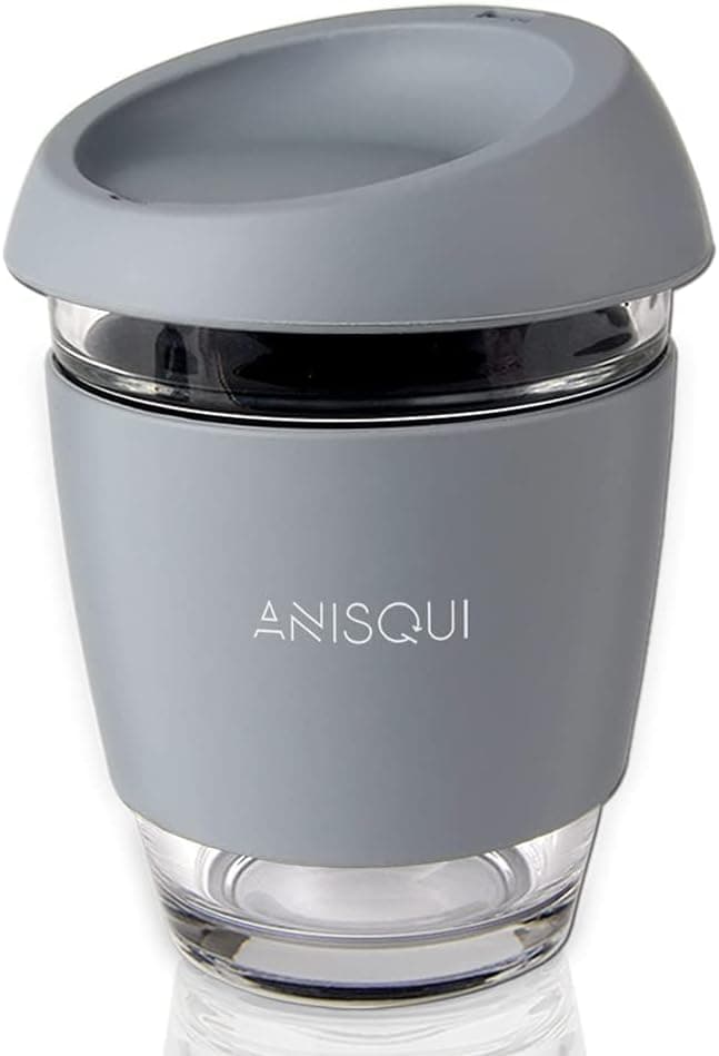 AniSqui Glass Travel Mug, 12oz 350ml Portable Coffee Cup with lid (Grey) : Amazon.ae: Kitchen